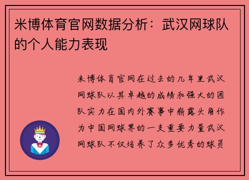 米博体育官网数据分析：武汉网球队的个人能力表现